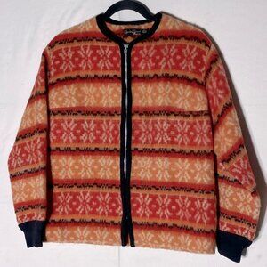 Vintage Earl Picard Orange Red Wool  Jacquard Snowflake Stripes M